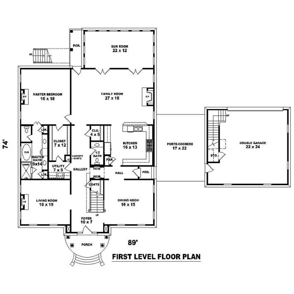Floor Plan First Story of Southern Plan #170-1118